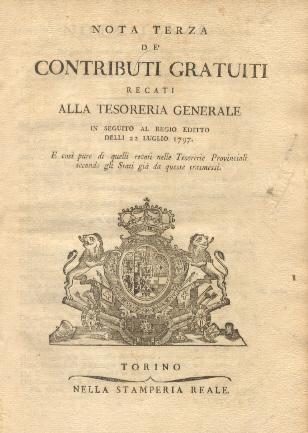 Nota Terza de' contributi gratuiti recati alla Tesoreria Generale e …