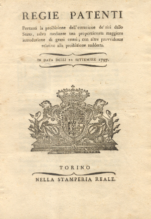Regie Patenti riguardo la proibizioni dell'estrazione de risi Dallo Stato.21 …