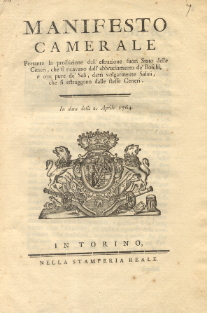 Manifesto Camerale circa la proibizione dell'estarzione fuori Stato delle Ceneri.2 …