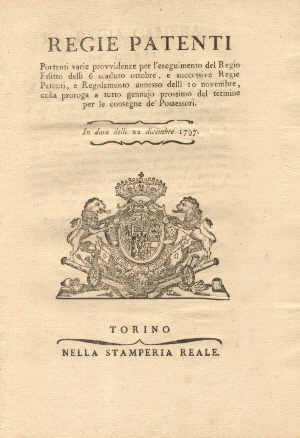 Regie Patenti circa provvidenze per le consegne dei possessori. 22 …