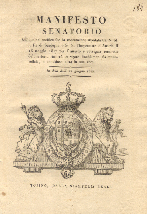 Manifesto Senatorio col quale si notifica che la convenzione stipulata …