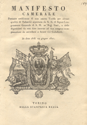 Manifesto camerale portante notificanza di una nuova Tariffa per alcune …