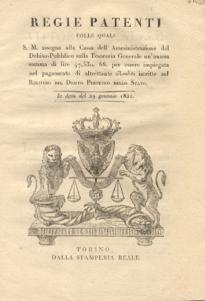 Regie patenti colle quali S. M. alla Cassa dell'Amministrazione del …