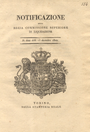 Notificazione della regia commissione superiore di liquidazione con la quale …