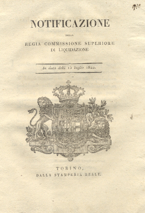Notificazione della regia commissione superiore di liquidazione con la quale …