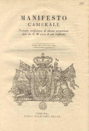 Manifesto camerale portante notificanza di alcune provvisioni data da S. …
