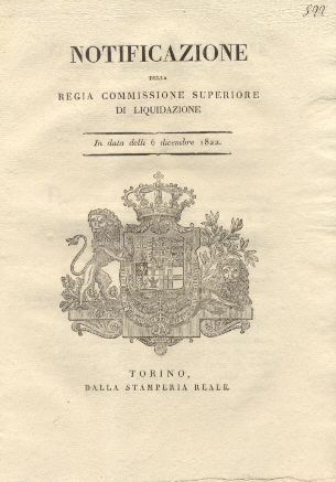 Notificazione della regia commissione superiore di liquidazione con la quale …