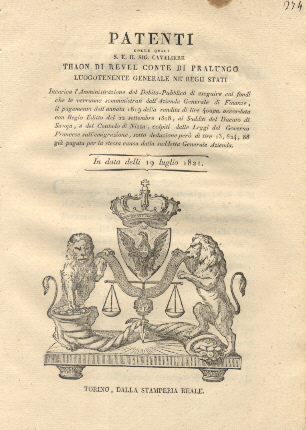 Patenti colle quali S. E. Thaon Di Revel Luogotenente Generale …