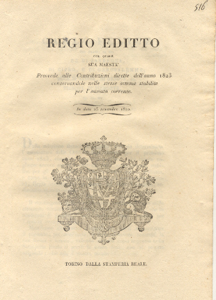 Regio editto col quale Sua Maestà provvede alle Contribuzioni dirette …