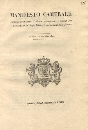Manifesto camerale della regia camera de'Conti incaricati da S. M. …