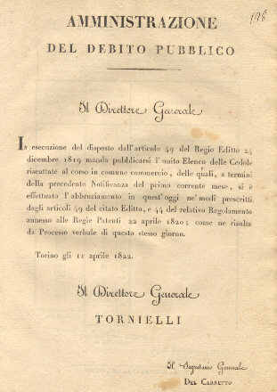 Circolare con la quale il Direttore Generale dell'Amministratore del Debito …