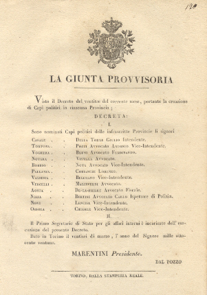 Decreto della Giunta Provvisoria con il quale nomina 12 Capi …