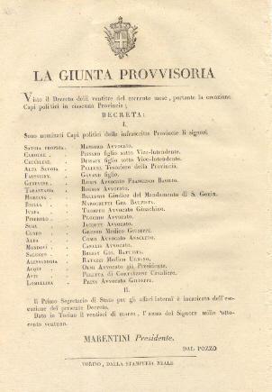 Decreto della Giunta Provvisoria con il quale nominano 20 Capi …