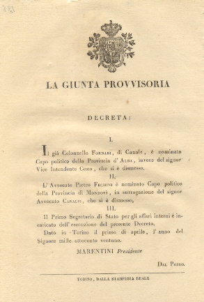 Decreto della Giunta Provvisoria con il quale nomina il già …
