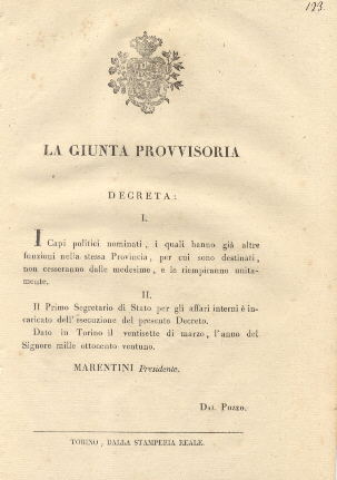 Decreto della Giunta Provvisoria con il quale si stabilisce che …