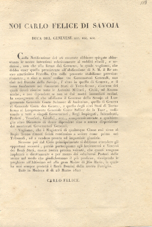 Decreto di Carlo Felice di Savoja nel quale si nominano …