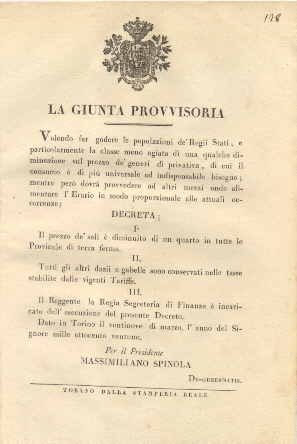 Decreto della Giunta Provvisoria con il quale, allo scopo di …