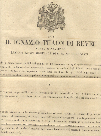 Manifesto col quale D. Ignazio Thaon Di Revel Luogotenente Generale …