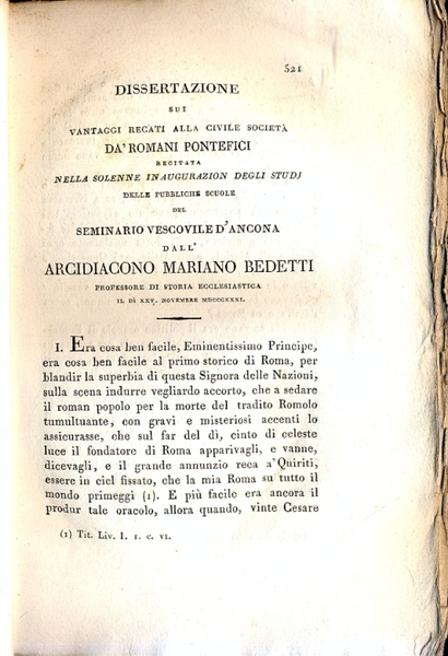 Dissertazione sui vantaggi recati alla civile società da' Romani Pontefici …