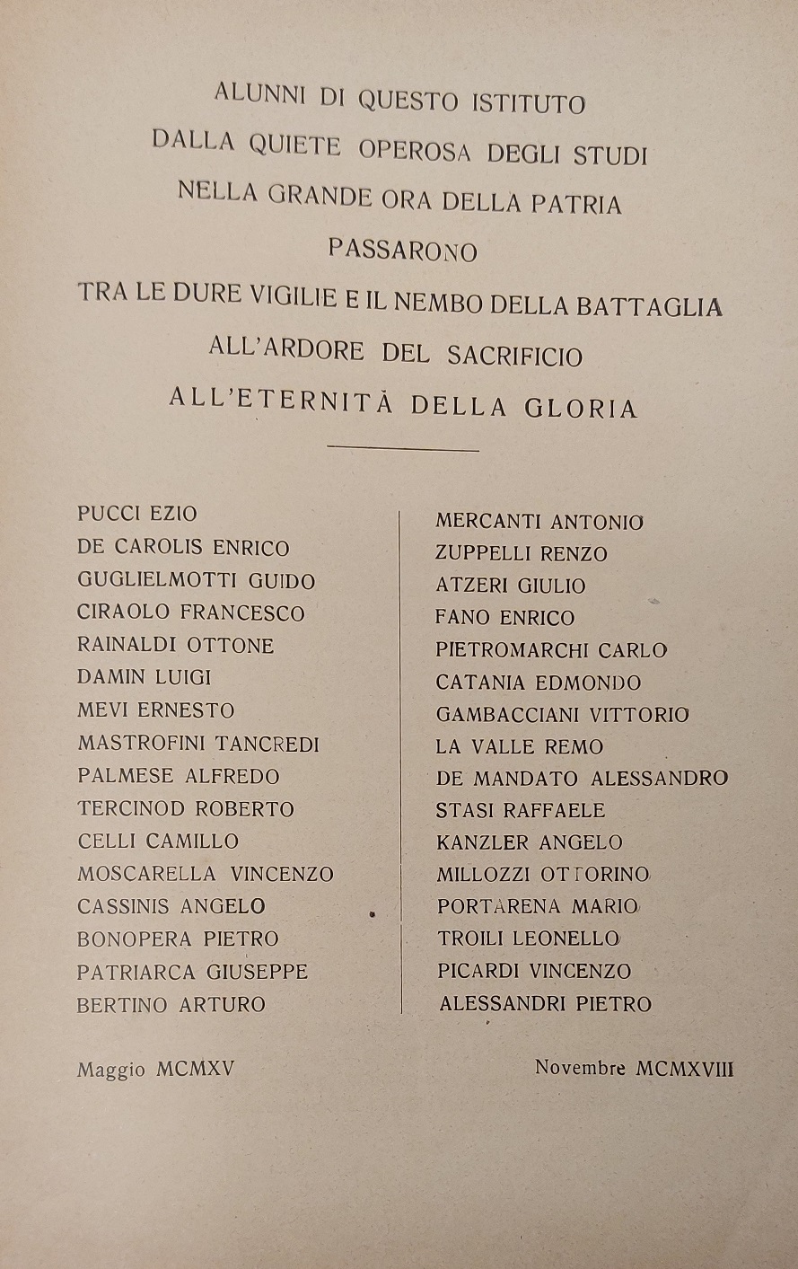 Agli Alunni morti per la Patria.