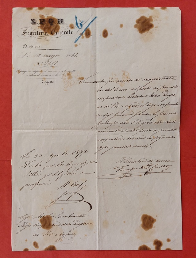 Atto amministrativo dell'ufficio del Ultimo Senatore di Roma