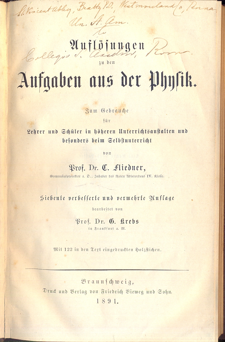 Aufgaben aus d. Physik nebst einem Anhange, physikalische Tabellen enthaltend. …