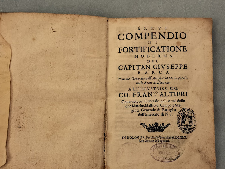 Breve compendio di fortificazione moderna del Capitan Giuseppe Barca Tenente …