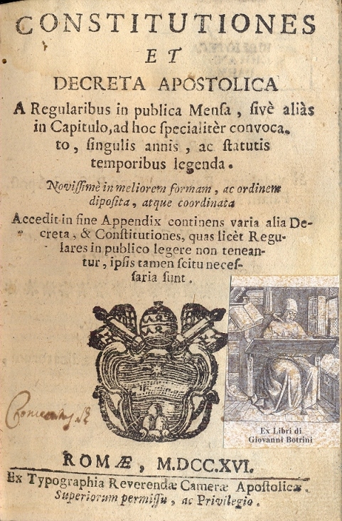 Constitutiones et decreta apostolica. A regularibus in publica Mensa, sive …