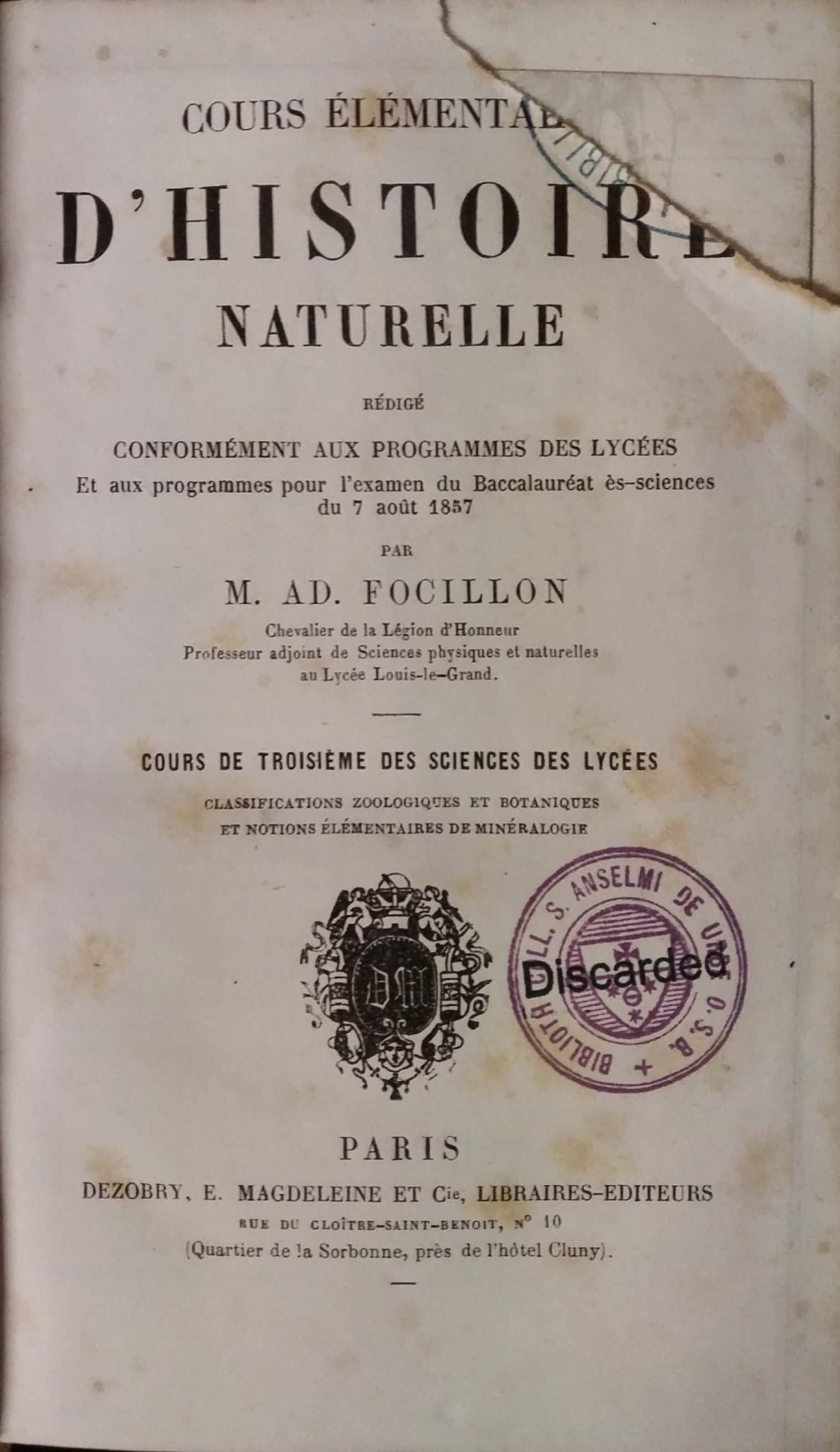 Cours elementaire d'istoire naturelle redige conformement aux programmes des lycees …