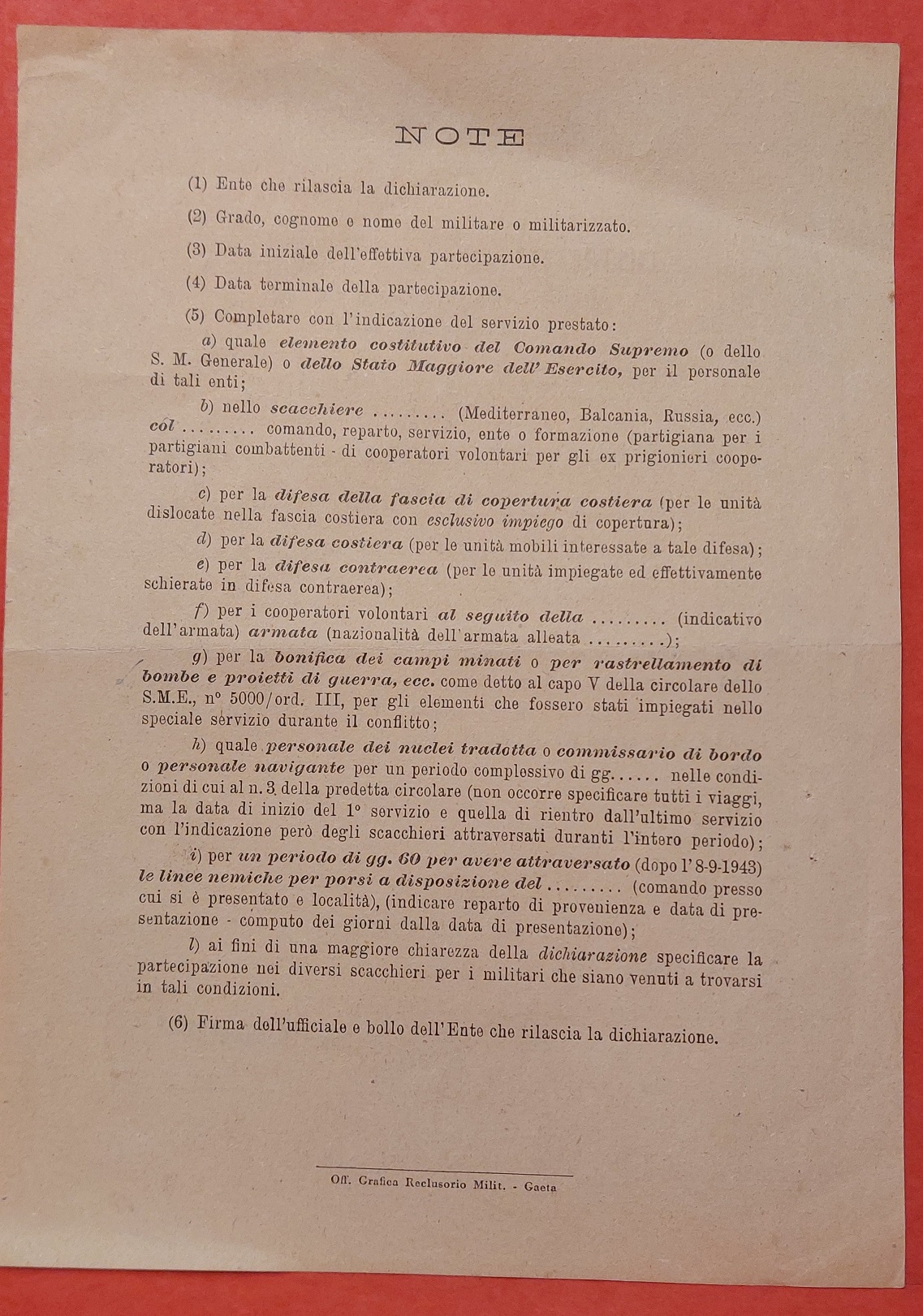 Dichiarazione Integrativa per l'Attribuzione di Benefici di Guerra.
