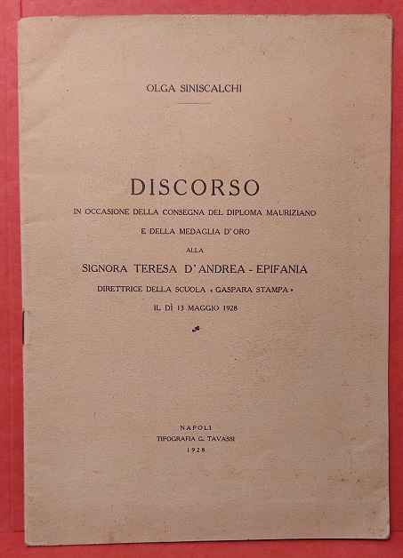 Discorso di Olga Sinicalchi per il diploma Mauriziano e Medaglio …