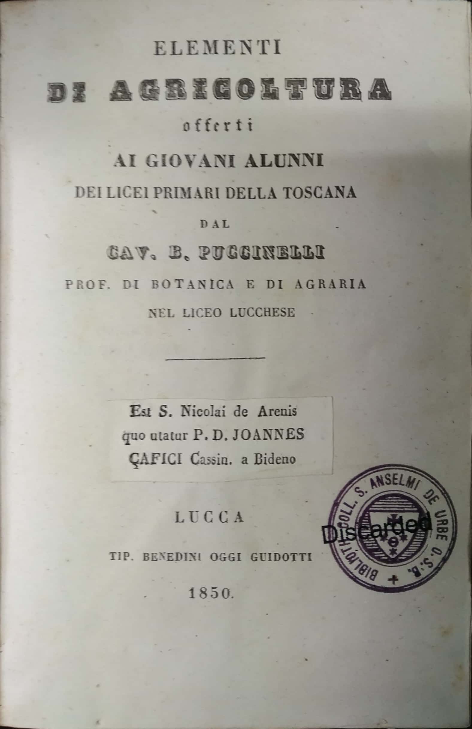 Elementi di agricoltura offerti ai giovani alunni dei licei primari …