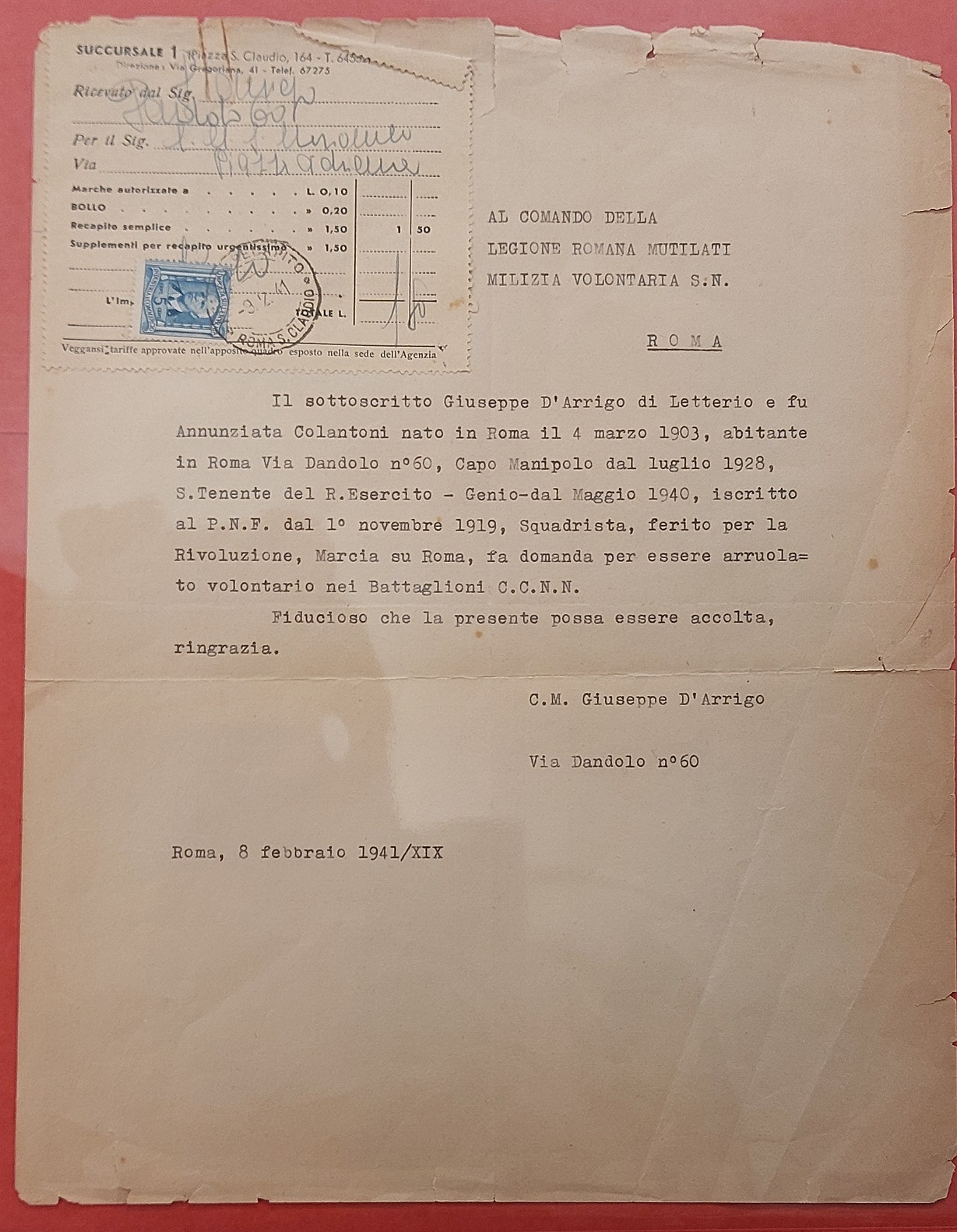 Lettere riguardo all'Arruolamento Volontario nelle Camicie Nere.