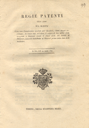 Regie Patenti colle quali Sua Maestà crea una Commissione speciale …