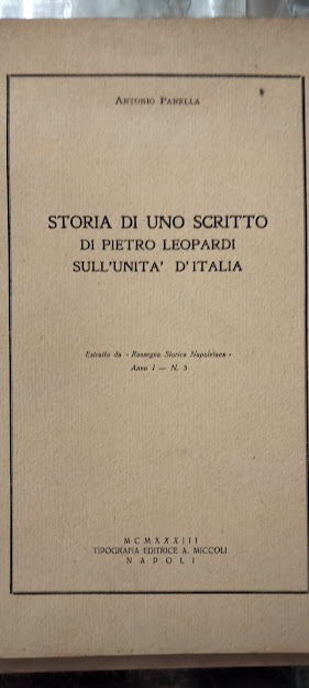 Storia di uno scritto di pietro leopardi sull'unita d'italia.