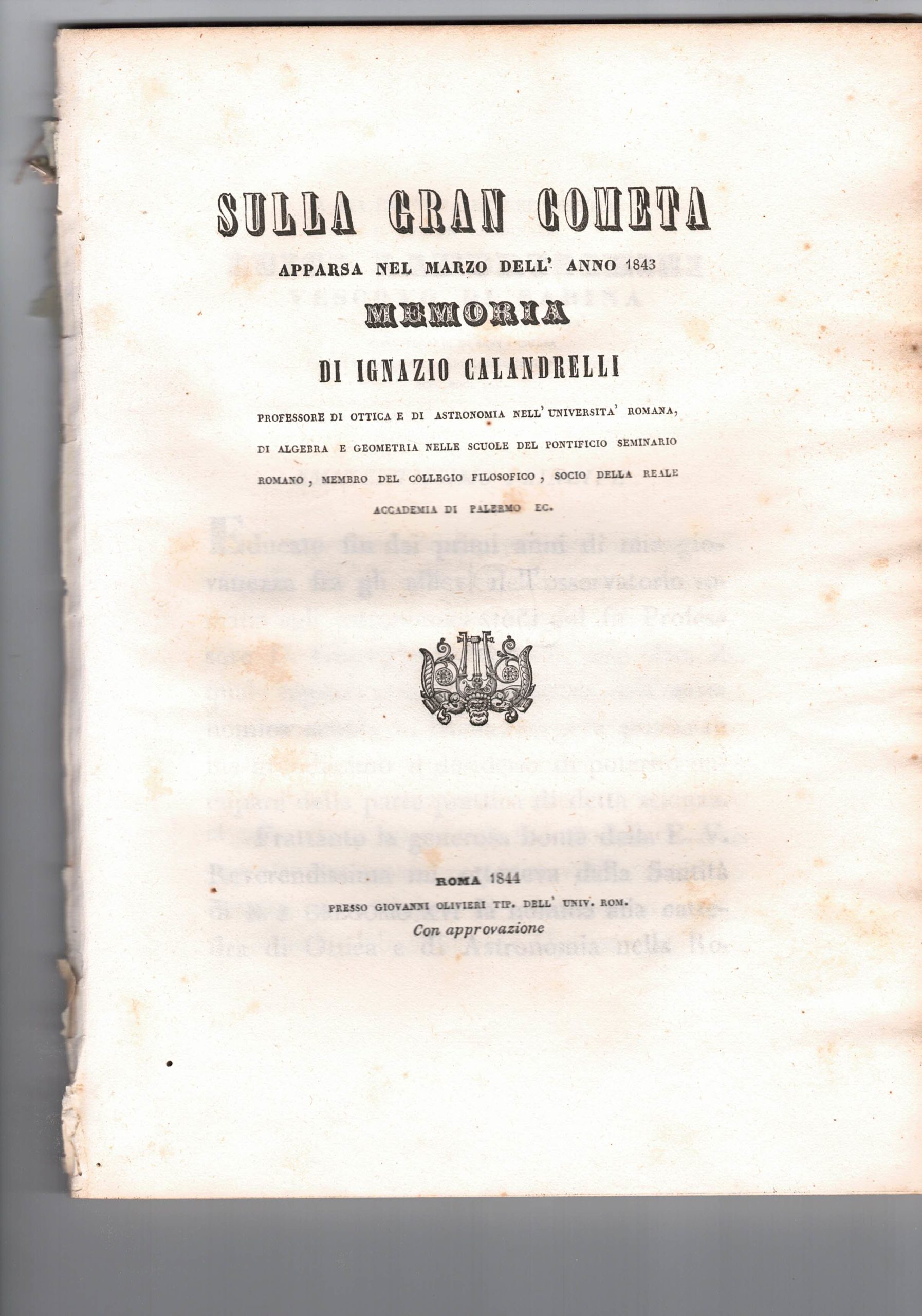 Sulla gran cometa apparsa nel marzo dell'anno 1843.