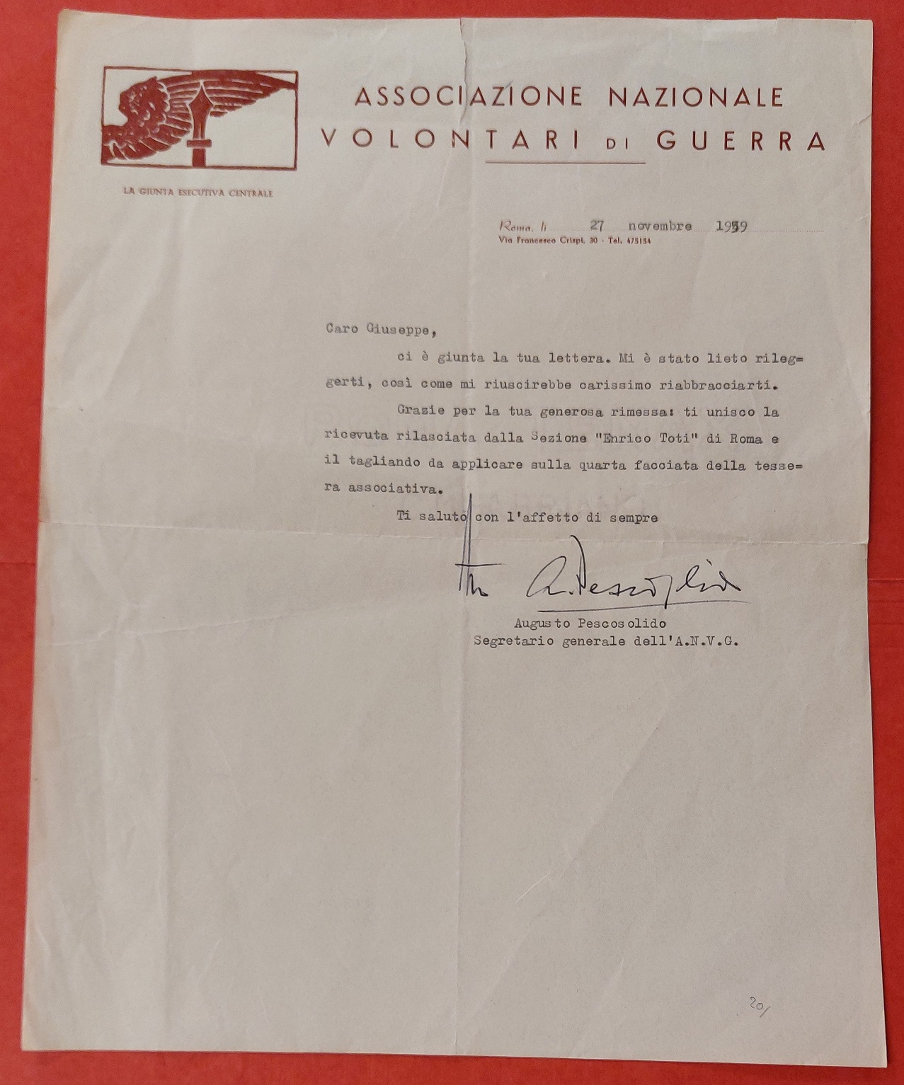 Varie lettere spedite dall'Associazione Nazionale Volontari di Guerra