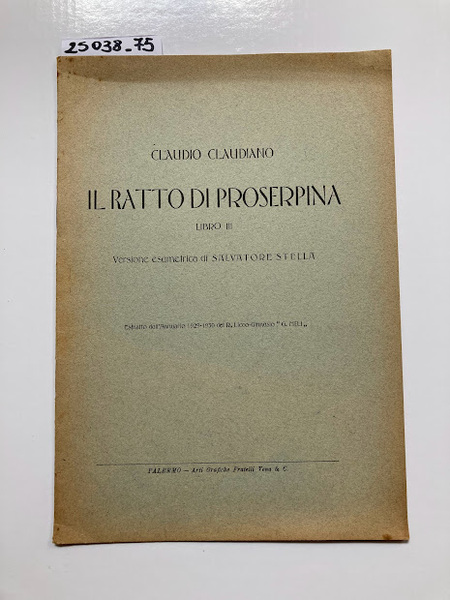 Claudio Claudiano: Il ratto di Prosperina libro III