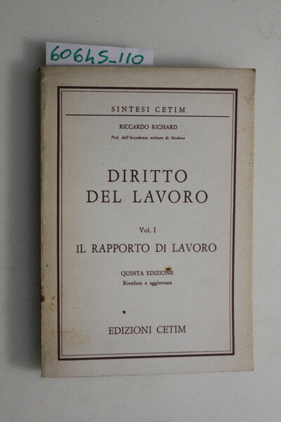 Diritto del Lavoro. Vol 1:Il rapporto di lavoro