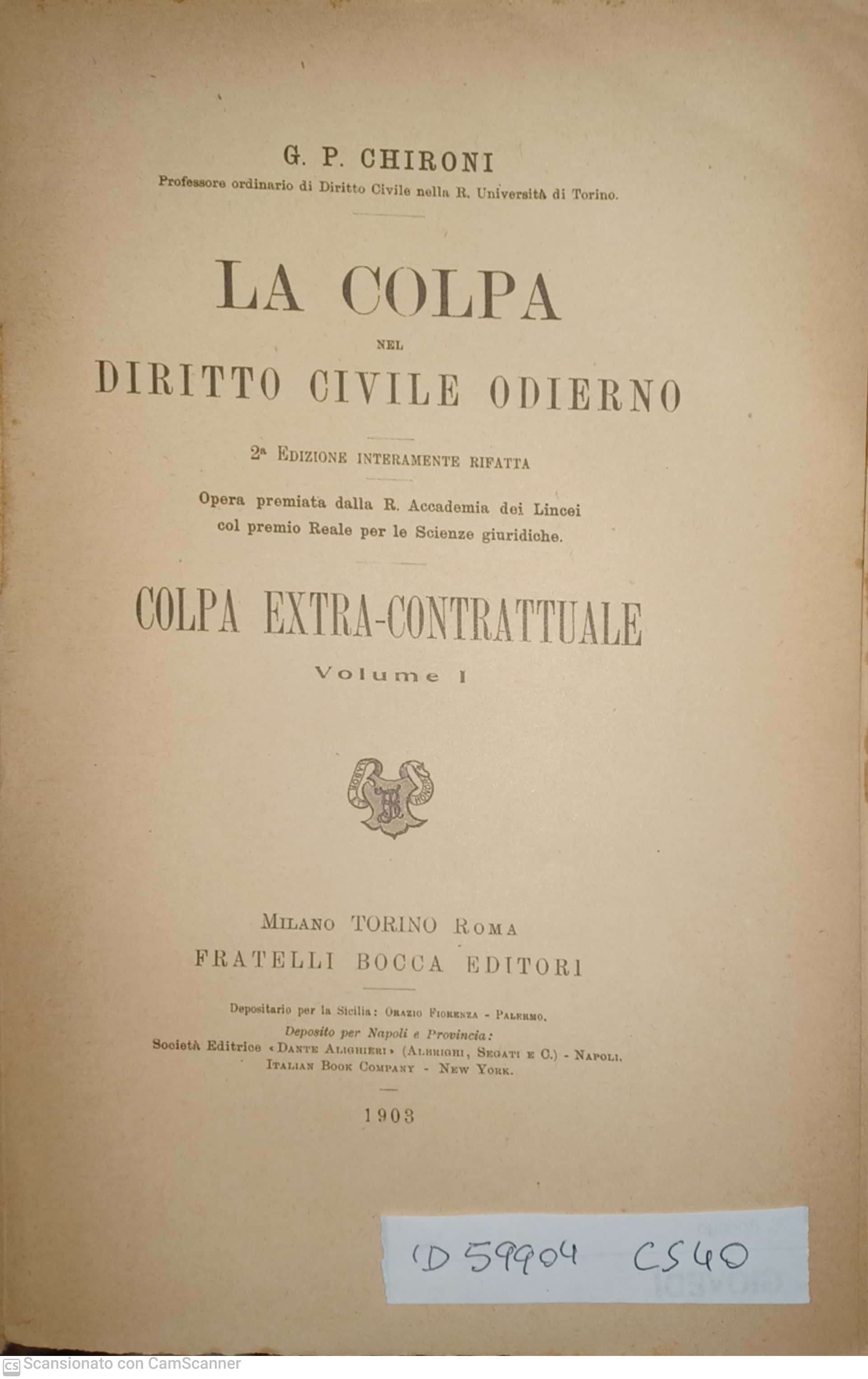 La colpa nel diritto civile odierno