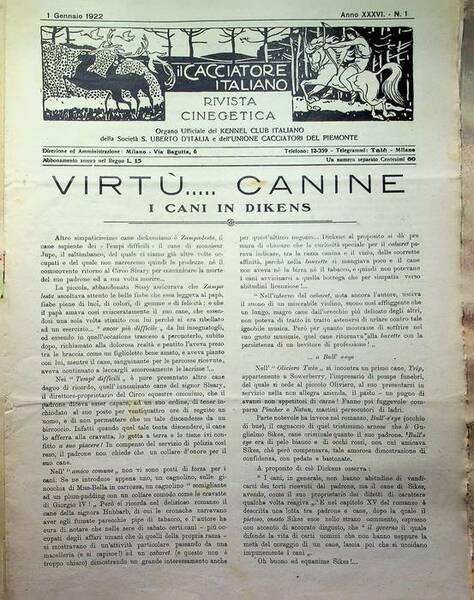Il cacciatore italiano: rivista cinegetica: ANNATA XXXVI (1922): dal numero …