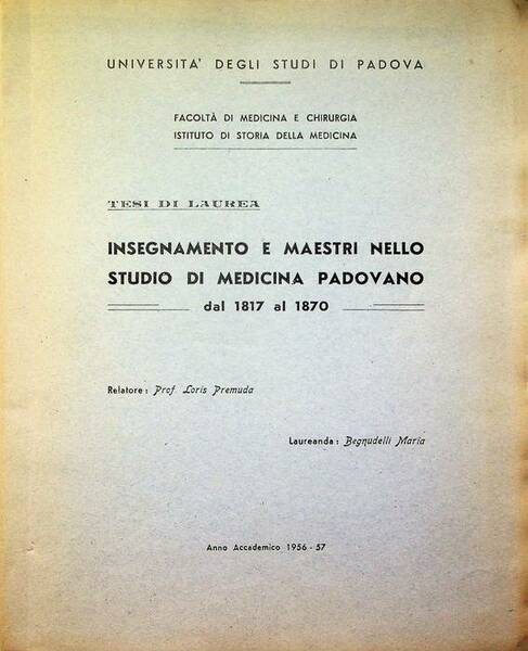 Tesi di laurea: Insegnamento e maestri nello studio di medicina …