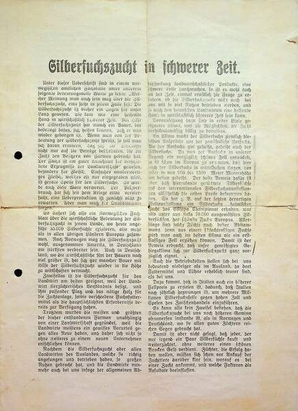 Silberfuschzucht in schwerer Zeit.