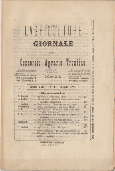 L'agricoltore: giornale del Consorzio agrario trentino e suoi comizi. Anno …