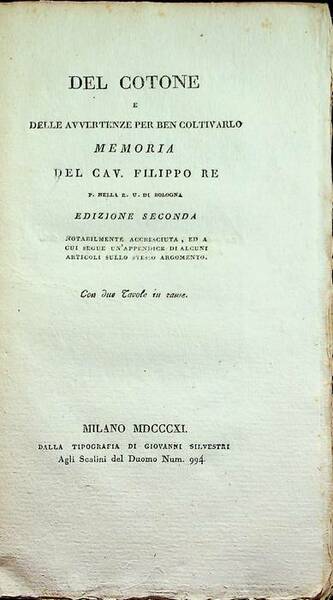 Del cotone e delle avvertenze per ben coltivarlo: memoria.