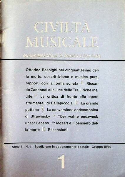 CiviltÃ musicale: quadrimestrale di musica e cultura: A.1 - N.1 …