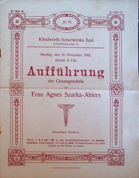 Klindworth-Scharwenka-Saal: Montag, den 21. November 1910, abends 8 Uhr, AuffÃ¼hrung …