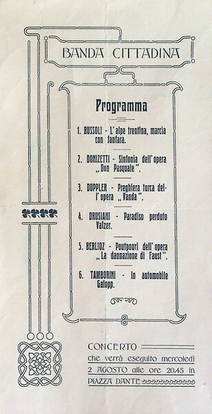 Banda cittadina: programma: concerto: piazza Dante.