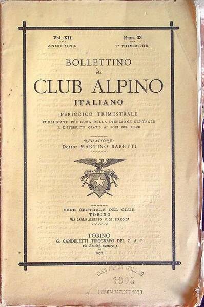 Bollettino del Club Alpino Italiano: Vol. XII - N. 33 …