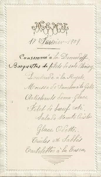 Menu 17 Javrier 1909.